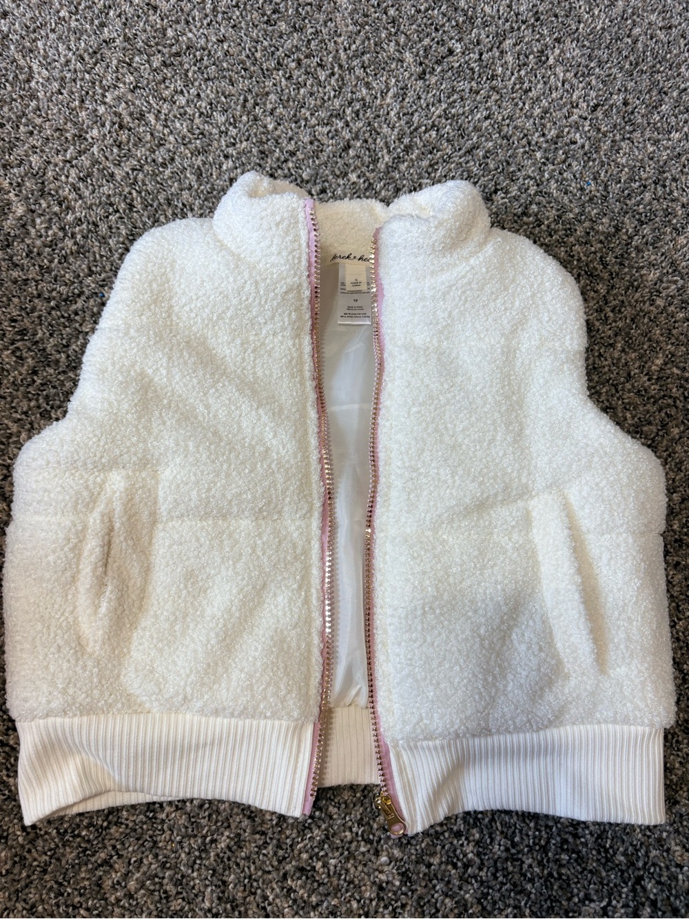Derek Heart White Sherpa Vest with Pink Trim